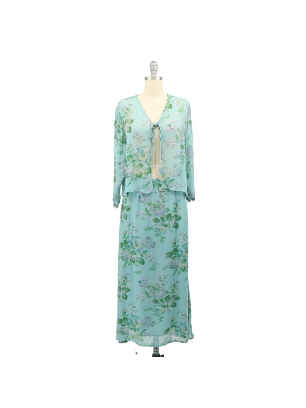 April Cornell Vintage 2Pc Floral Tie Front Top Maxi Skirt Cottagecore Set S